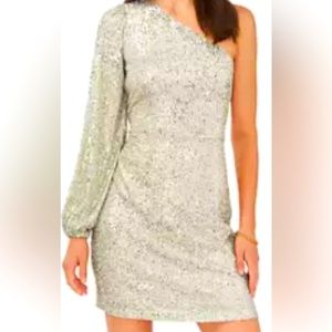 1 State Champagne Gold sequin mini dress one shoulder